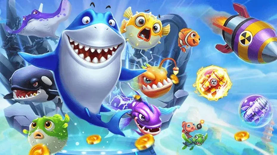 Layar arcade tembak ikan dengan beragam target laut